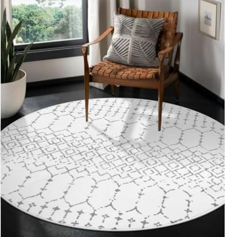 Lahome Moroccan Circle Rug – 6Ft Washable Large Round Area Rugs for Living Room Non-Slip Low-Pile Dining Room Rugs for Under Table, Modern Geometric Print White Circular Rug for Office Bedroom Nursery