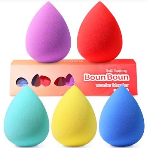 BEAKEY 5 Pcs Makeup Sponges Set, Latex-Free, High-density Wonder Blender Perfect for Liquid, Cream, and Powder, Soft and Flexible Boun Boun Beauty Sponges, Beauty Gift Set