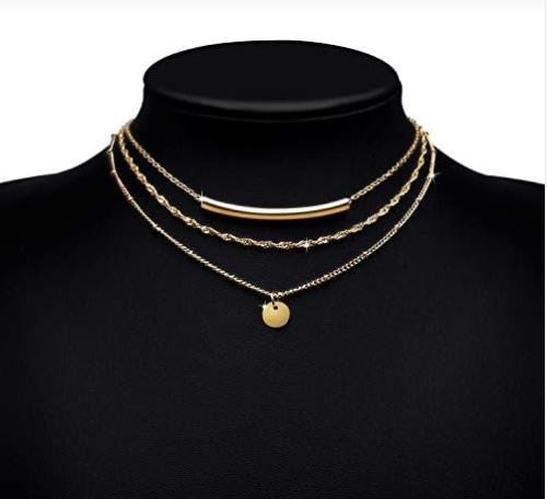 Aisansty Dainty Layered Choker Necklaces Handmade Coin Tube Star Pearl Pendant Multilayer Adjustable Layering Chain Gold Plated Necklaces Set for Women Girls