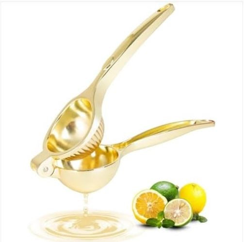 Agirlvct Lemon Squeezer, Heavy Duty Zinc Manual Lemon Juicer, Threaded Groove Fresh Small Oranges Limes Juicer Hand Press Manual Press for Home Restaurant Kitchen Accessories Utensils(Gold)