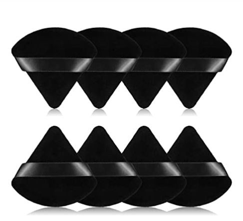 8Pcs of Triangular Powder Puff Makeup Sponges, Made of Super-soft Velvet, Designed for Contouring, Eye, and Corner, Beauty Blender Foundation Mixing Container.(Black)