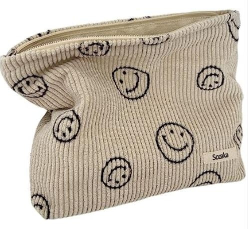 Cosmetic Bags for Women – Corduroy Cosmetic Bag Aesthetic Women Handbags Purses Smile Dots Makeup Organizer Storage Makeup Bag Girls Case Bags (Beige)