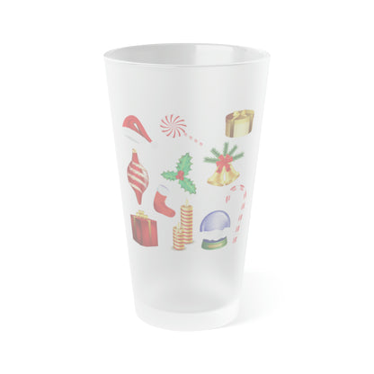 Frosted Pint Glass, 16oz Christmas Holiday Season Gift Giving Family Gathering Yuletides Season Family Gifts Christmas Day