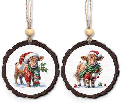 Highland Cow Ornaments for Christmas Tree Set of 2, Winter Highland Cow Xmas