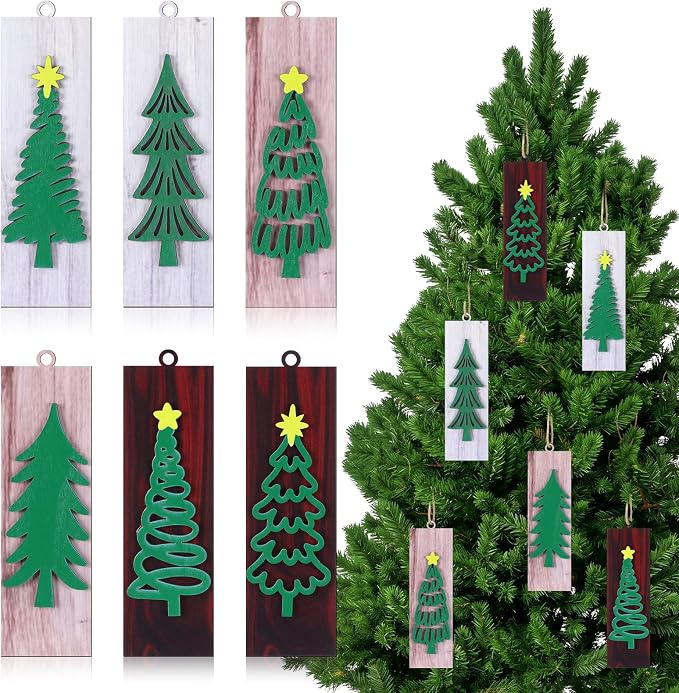 Qunclay 24 Pcs Rustic Christmas Wooden Ornaments for Tree Decorations