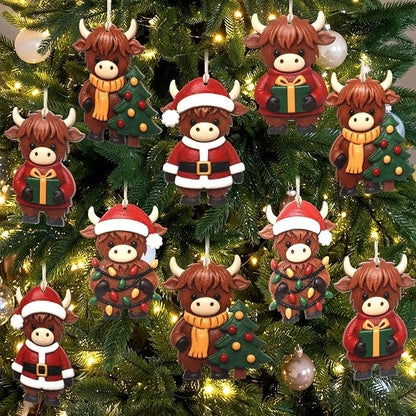 24 Pcs Highland Cow Christmas Ornaments Wooden Farmhouse Tree Decorations