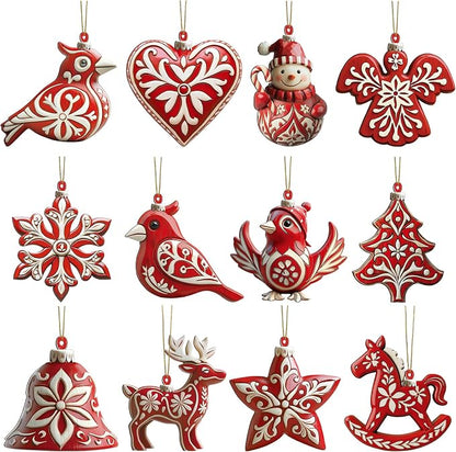 Amyhill 24 Pcs Nordic Wooden Christmas Tree Ornaments, Retro