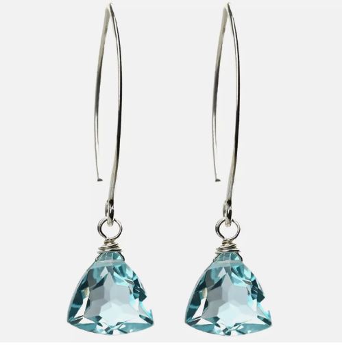 NWT Handmade Dangle Earrings for Women - Aquamarine Blue Quartz Sterling Silver Earrings