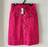 NWT J Crew Women's Pink Linen Pocket Utility Waist Tie Midi Stretch Button Skirt. Size 0.