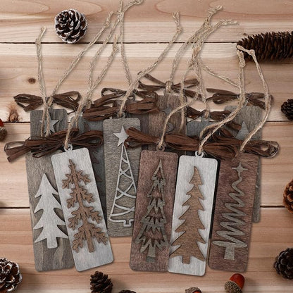 Geelin 12 Pcs Rustic Christmas Wooden Ornaments for Tree Gray Brown Vintage