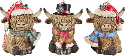 Hanna's Handiworks Scottish Highland Cows Hanging Christmas Ornaments -Set of 3