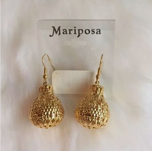 New Gold Plated Bell Style Round Dangling Shiny Earrings. Women's Fashion.