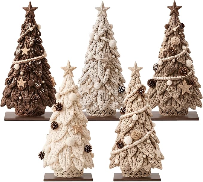 Barydat 5 Pcs Wooden Christmas Tree Tabletop Decor