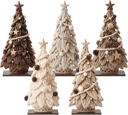 Barydat 5 Pcs Wooden Christmas Tree Tabletop Decor
