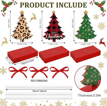 Lazy time 3Pcs Christmas Table Centerpieces Wooden Tree Set Leopard