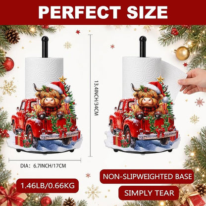 Christmas Highland Cow Paper Towel Holder, Farmhouse Xmas Kitchen Countertop
