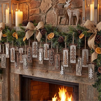Geelin 12 Pcs Rustic Christmas Wooden Ornaments for Tree Gray Brown Vintage