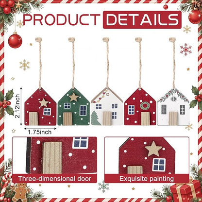 10 Pcs Christmas Wooden House Ornaments Rustic Farmhouse Wood Village Cabin