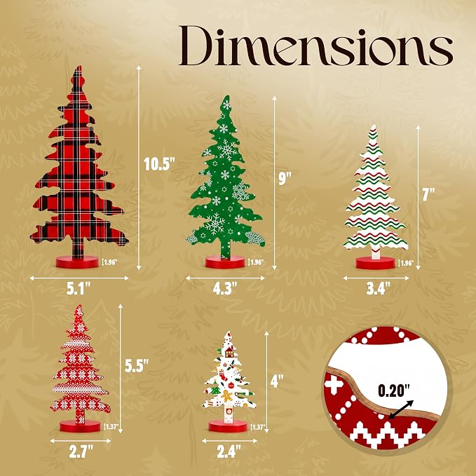 Christmas Decorations Indoor Wooden Tree Set 5 Sizes Rustic Holiday Decor