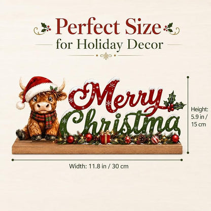 Highland Cow Christmas Decorations Indoor Wooden Table Sign