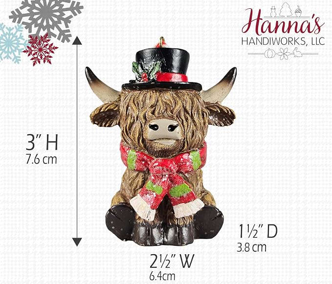 Hanna's Handiworks Scottish Highland Cows Hanging Christmas Ornaments -Set of 3