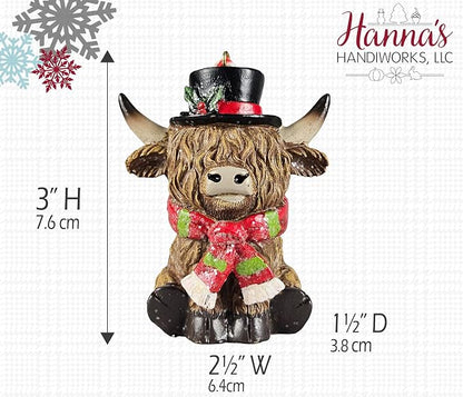 Hanna's Handiworks Scottish Highland Cows Hanging Christmas Ornaments -Set of 3