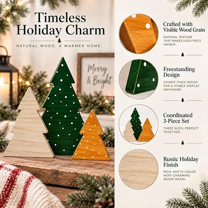 Christmas Decor, Wood Christmas Tree, 3PC Farmhouse Trees for Table Mantel