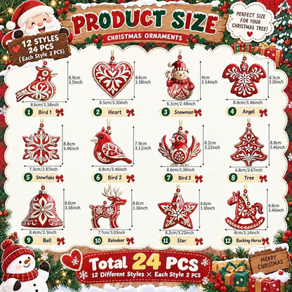 Amyhill 24 Pcs Nordic Wooden Christmas Tree Ornaments, Retro