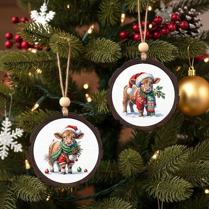 Highland Cow Ornaments for Christmas Tree Set of 2, Winter Highland Cow Xmas