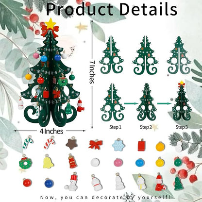 TEBIEKOY DIY Mini Wooden Christmas Tree with Ornaments Set, Cute 7 Inch Small