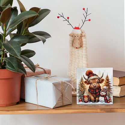 Christmas Highland Cow Wooden Box Sign Desk Decor, Highland Cow Christmas