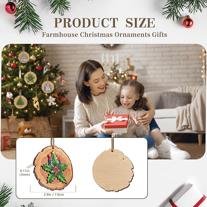 16PCS Rustic Christmas Tree Decorations Xmas Wooden Ornaments Decor