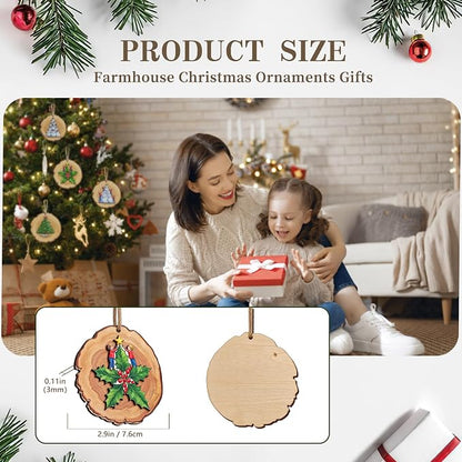 16PCS Rustic Christmas Tree Decorations Xmas Wooden Ornaments Decor