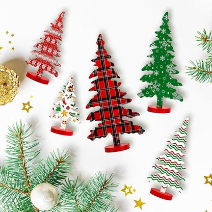 Christmas Decorations Indoor Wooden Tree Set 5 Sizes Rustic Holiday Decor