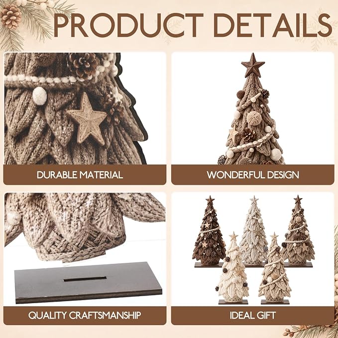 Barydat 5 Pcs Wooden Christmas Tree Tabletop Decor