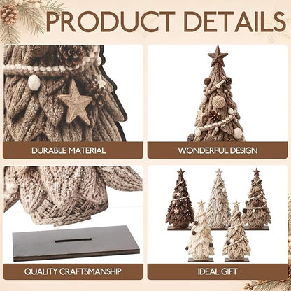 Barydat 5 Pcs Wooden Christmas Tree Tabletop Decor