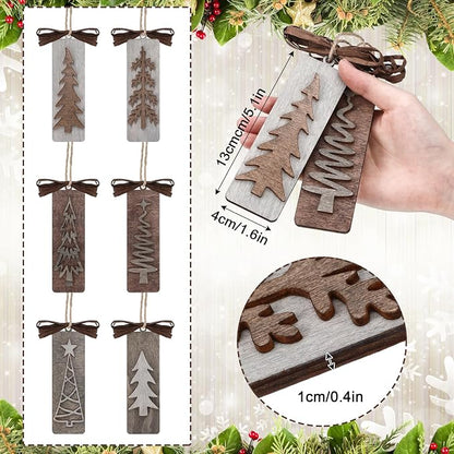 Geelin 12 Pcs Rustic Christmas Wooden Ornaments for Tree Gray Brown Vintage