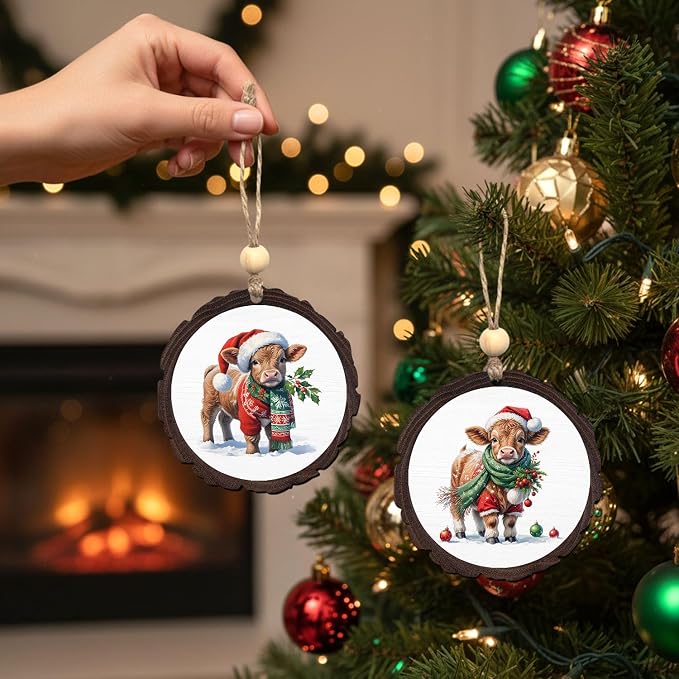 Highland Cow Ornaments for Christmas Tree Set of 2, Winter Highland Cow Xmas