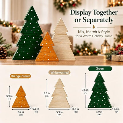 Christmas Decor, Wood Christmas Tree, 3PC Farmhouse Trees for Table Mantel