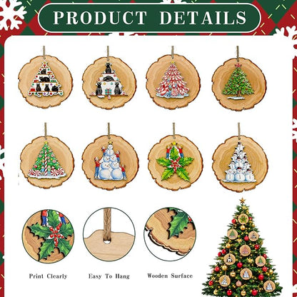 16PCS Rustic Christmas Tree Decorations Xmas Wooden Ornaments Decor