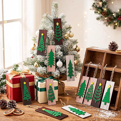 Qunclay 24 Pcs Rustic Christmas Wooden Ornaments for Tree Decorations