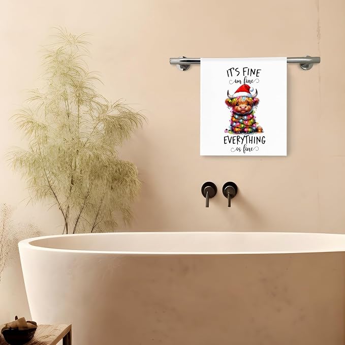 Funny Christmas Highland Cow Kitchen Towels, Highland Cow Christmas Decor