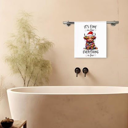 Funny Christmas Highland Cow Kitchen Towels, Highland Cow Christmas Decor
