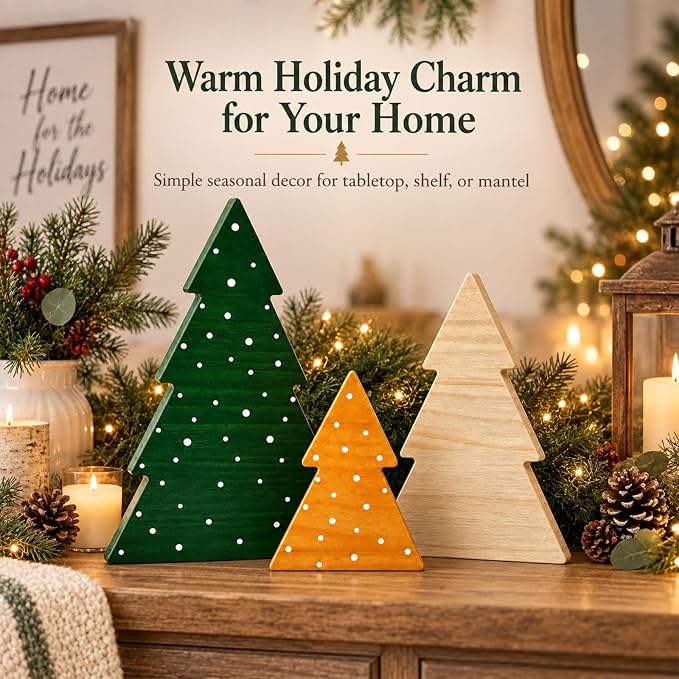 Christmas Decor, Wood Christmas Tree, 3PC Farmhouse Trees for Table Mantel