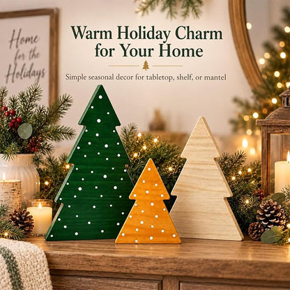 Christmas Decor, Wood Christmas Tree, 3PC Farmhouse Trees for Table Mantel