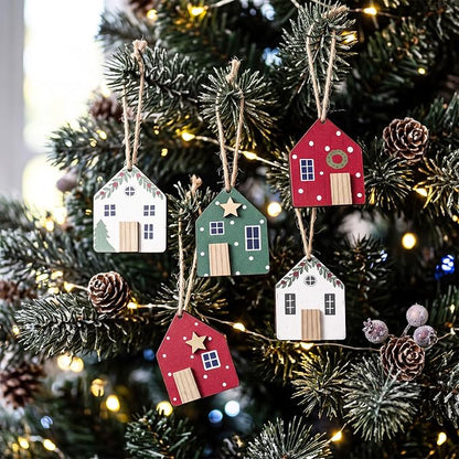 10 Pcs Christmas Wooden House Ornaments Rustic Farmhouse Wood Village Cabin