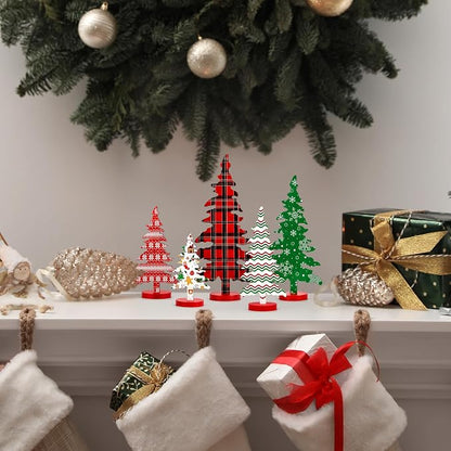 Christmas Decorations Indoor Wooden Tree Set 5 Sizes Rustic Holiday Decor