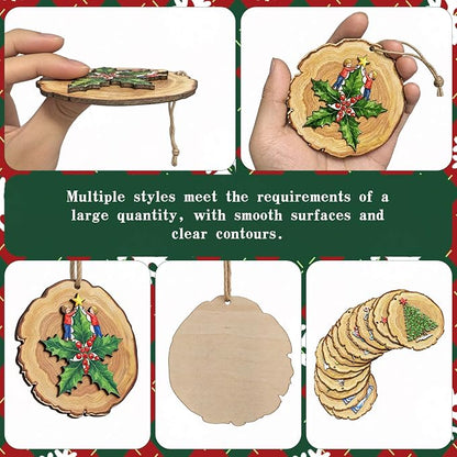 16PCS Rustic Christmas Tree Decorations Xmas Wooden Ornaments Decor