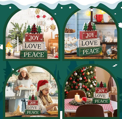 Lineshading 4 Pcs Christmas Table Decor Christmas Tree Block Signs Joy Love