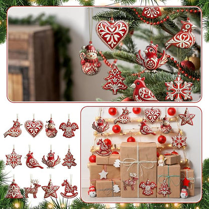 Amyhill 24 Pcs Nordic Wooden Christmas Tree Ornaments, Retro